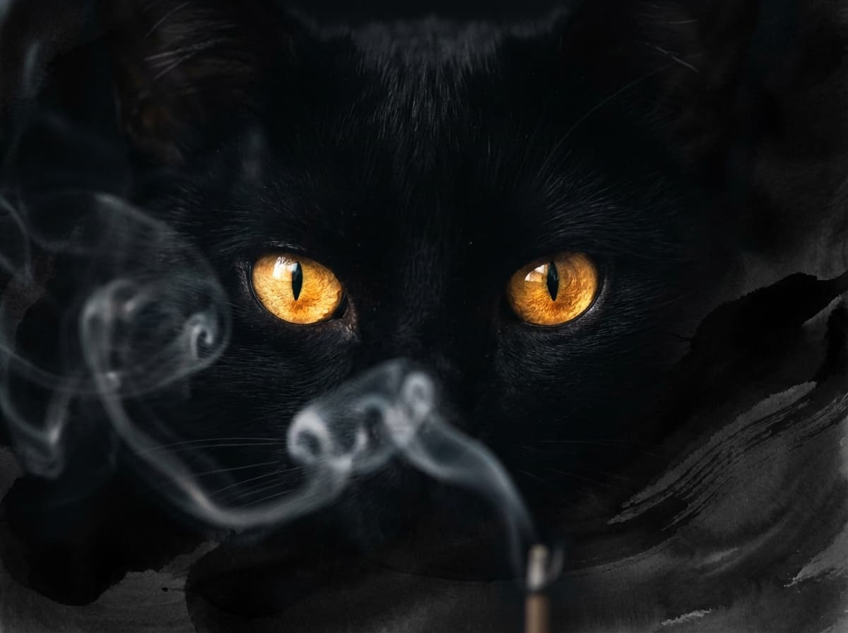 暗闇で光る猫神の目
